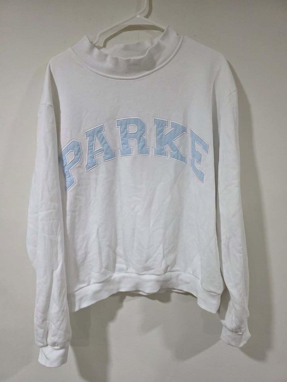 Parke Monochrome Varsity Mockneck Size S/M White Ice Blue